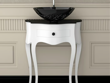 LEONARDO CANTO WHITE ICE OVAL SMALL - Floor-standing wooden console sink by Glass Design - view 2